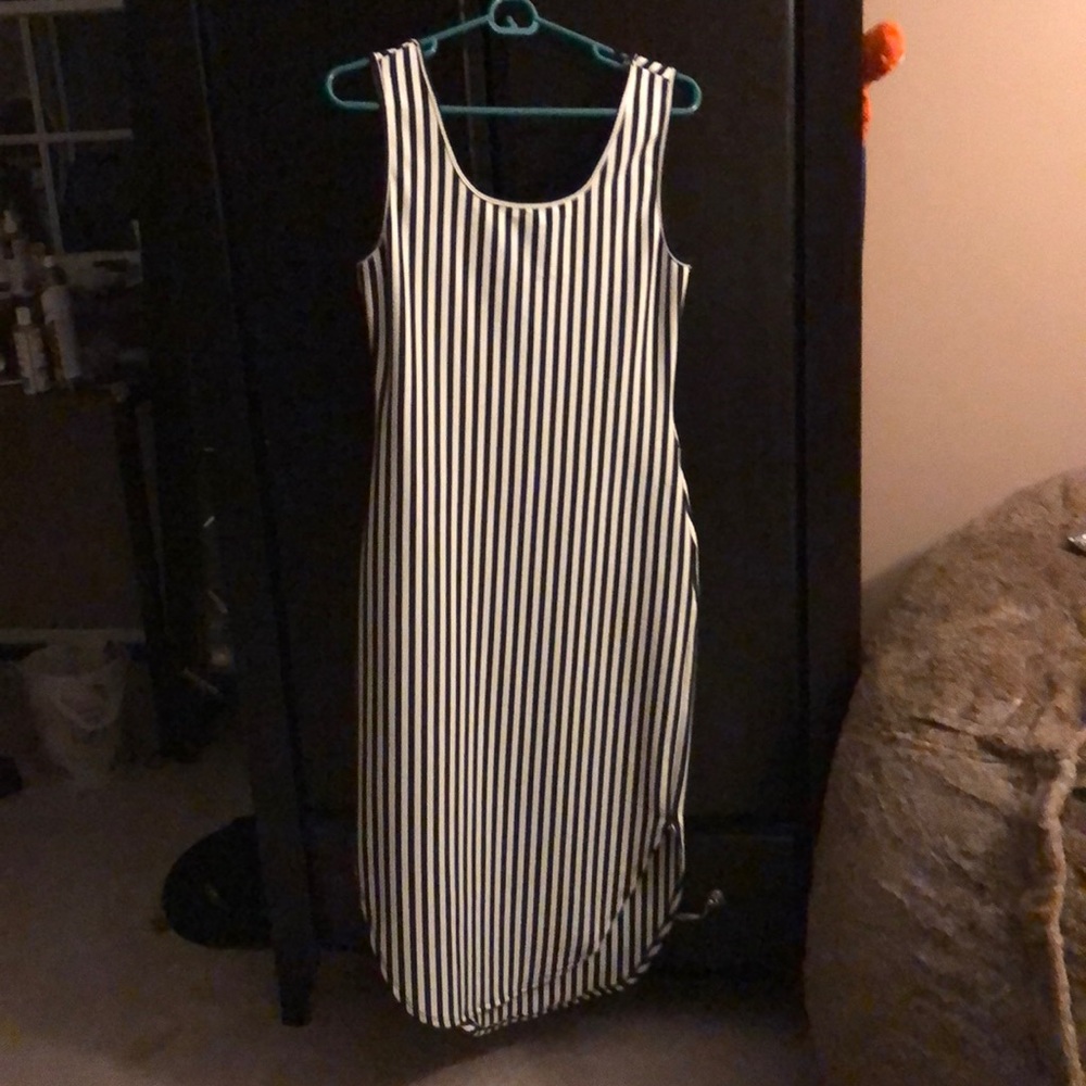 Striped black body hugging midi dress
